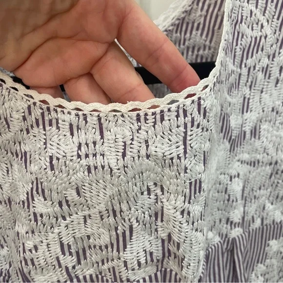 Buddy Love Purple and White Striped Embroidered Mexican style Blouse - Picture 2 of 4
